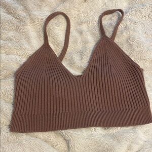 Urban Outfitters Brown Ribbed Knit Women's Crop Top